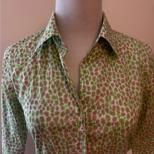 Vintage Lily Pulitzer Blouse Short Sleeves Size 6 Green White Pink Excellent